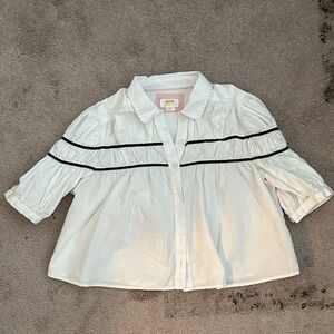 Maeve White Short Sleeve Top with Black Trim